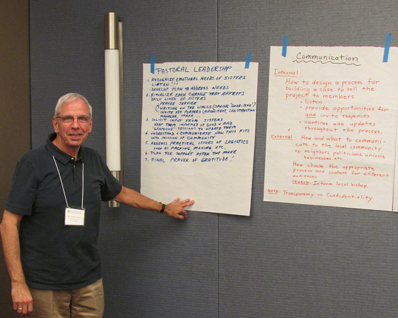 Marianist Brother Stephen Glodek, who is overseeing the NRRO’s Tending the Vineyard initiative, reviews feedback offered by think-tank participants.