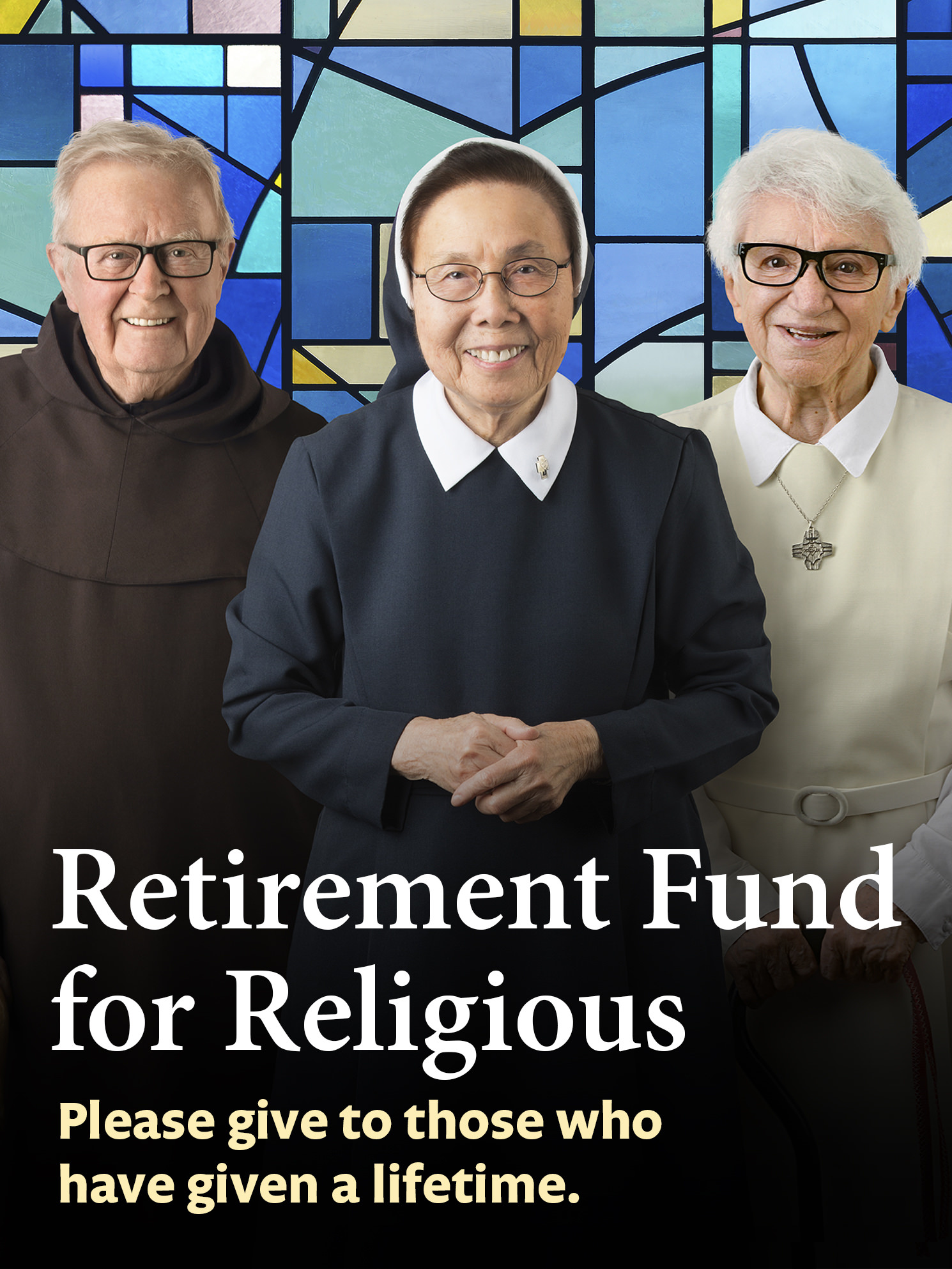 Three elderly religious people, a man and two women.
